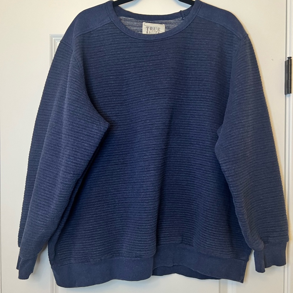 True Blue Men's Navy Crewneck Sweatshirt with Ribbed Texture Detail 2XL Tall